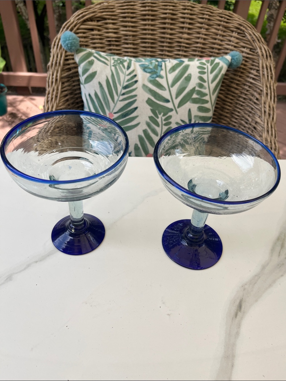 Pier 1 Margarita Glasses with Deep Blue Rims and Bases - Set of 2